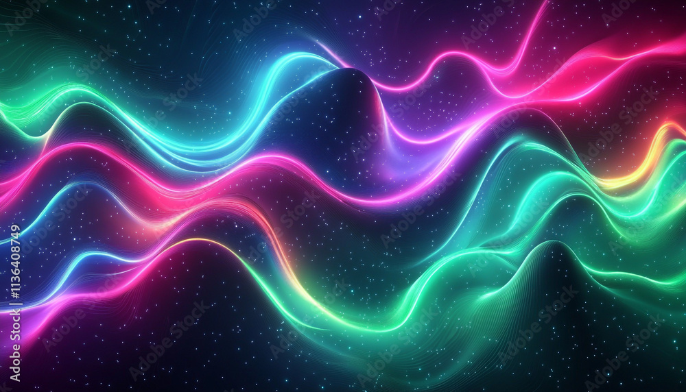Vibrant neon wave patterns with glowing green and blue edges, capturing modern energy Vibrant neon wave patterns with glowing green and blue edges, capturing modern energy
