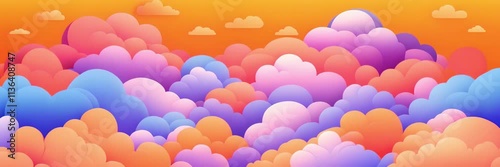Abstract colorful clouds against an orange sky. Soft focused, blurry slow motion panorama