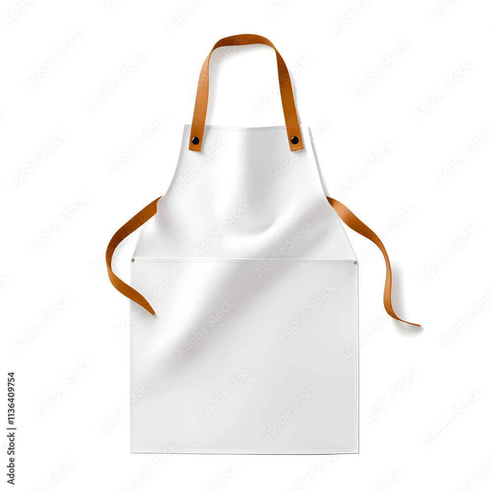 A stylish white apron with brown leather straps, perfect for cooking or crafting. A stylish white apron with brown leather straps, perfect for cooking or crafting.