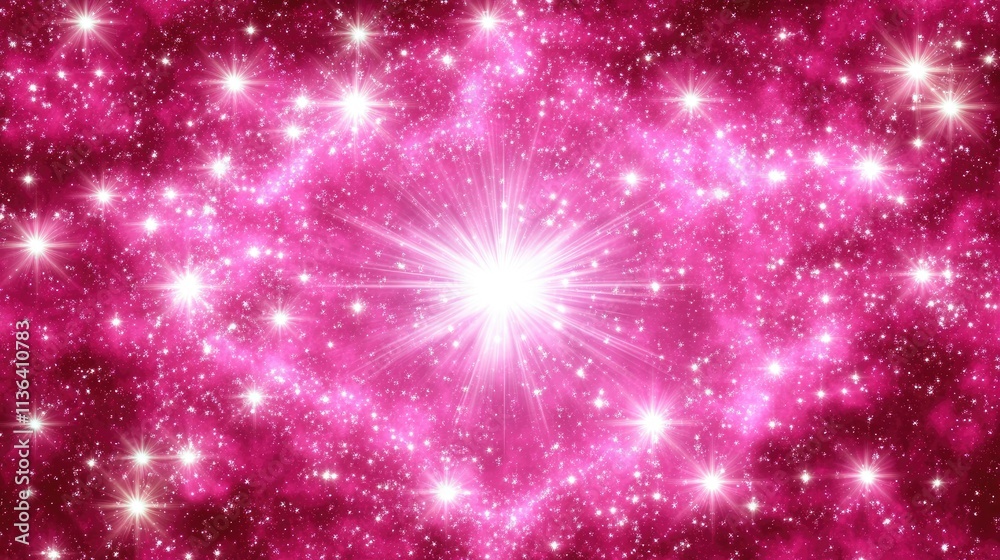 Vibrant Pink Cosmic Nebula with Bright Stars and Glowing Light Vibrant Pink Cosmic Nebula with Bright Stars and Glowing Light