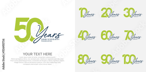 Anniversary logo set vector design, green color for celebration event