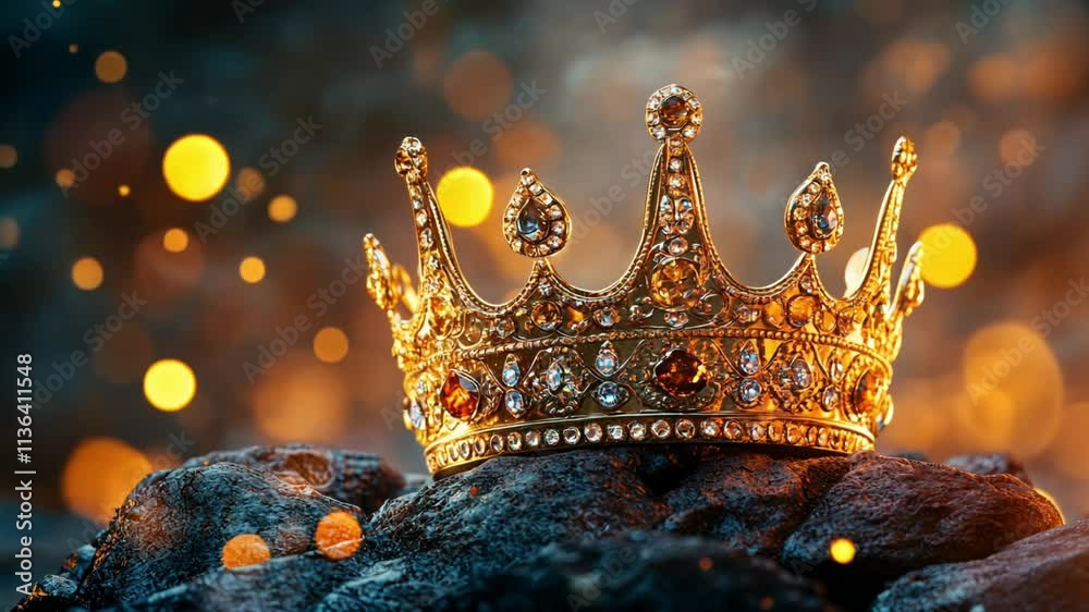 Queen crown golden jewels fire background fantasy royal kingdom