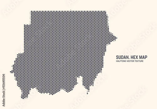 Sudan Map Vector Hexagonal Halftone Pattern Isolate On Light Background. Hex Texture in the Form of Map of Sudan. Modern Technologic Military Contour Map of Sudan for Design or Business Projects