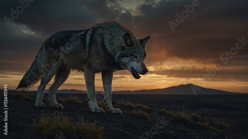 wolf howling at the sunset photo