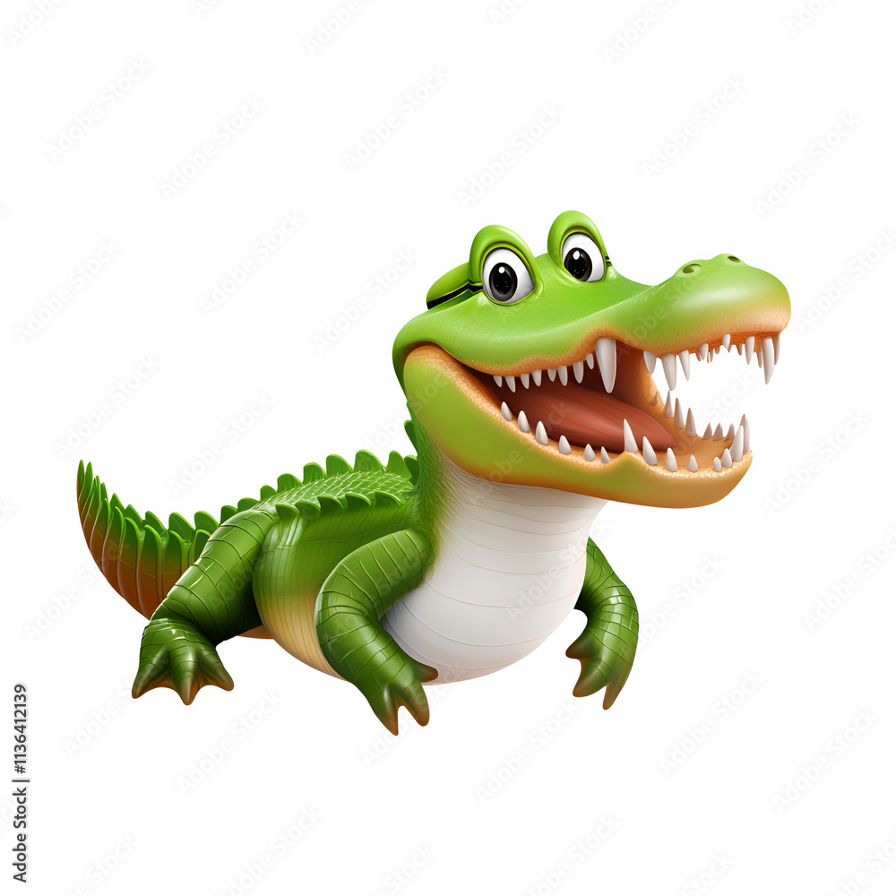 Fototapeta premium A cheerful cartoon crocodile with a big smile and sharp teeth, ideal for children's illustrations.
