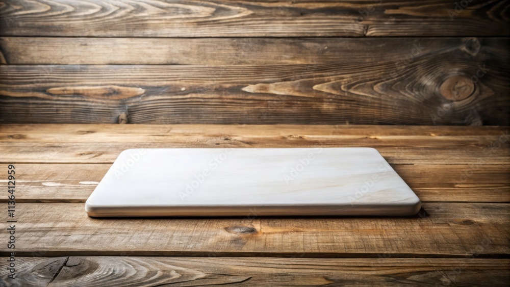 Fototapeta premium Empty white cutting board on rustic wooden surface