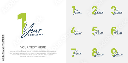 Anniversary logo set vector design, green color for celebration event
