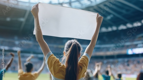 Wallpaper Mural Banner in the hand of a fan at a sports stadium during a match, white empty background to fill copy space Torontodigital.ca