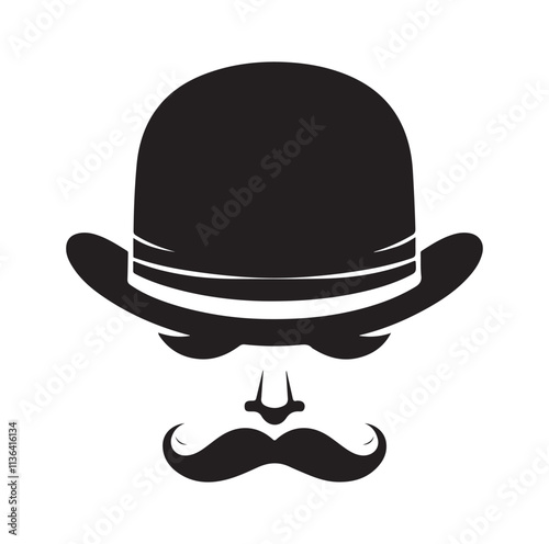 Bowler Hat Face silhouette vector illustration