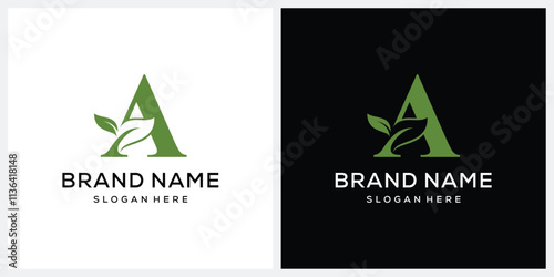 Initial letter A with natural leaf green logo design, for business, health and beauty