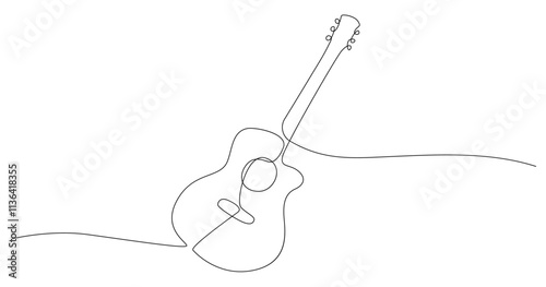 Classical acoustic guitar line vector, One continuous single line of classic guitar