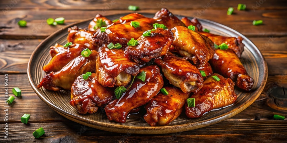 Aerial View Chicken Wings Plate - Delicious BBQ Wings Food Photography Aerial View Chicken Wings Plate - Delicious BBQ Wings Food Photography