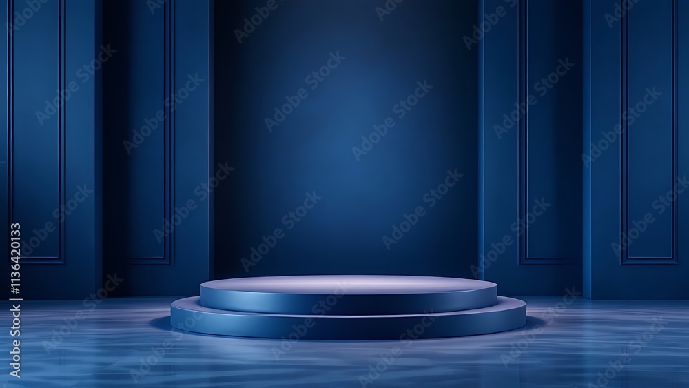 3D rendering blue wall with minimal podium scene Background 3D rendering blue wall with minimal podium scene Background