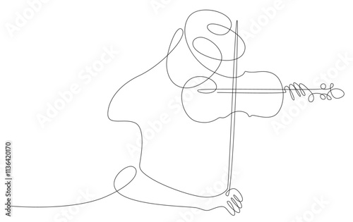 Violin player, violinist playing violin hands bow continuous one line drawing minimalist