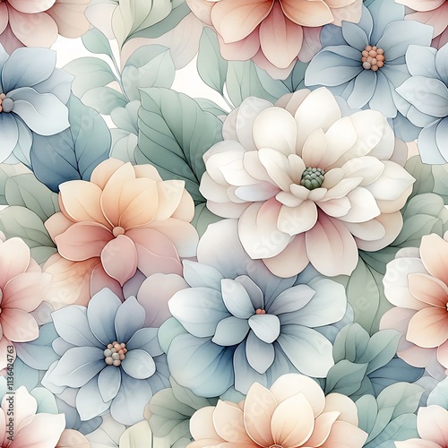 Soft Watercolor Floral Pattern with Overlapping Glazed Effect	