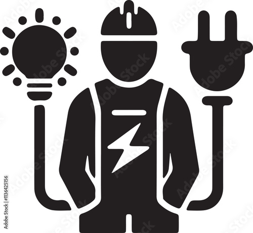 An illustration of a silhouette icon of a stickman electrician