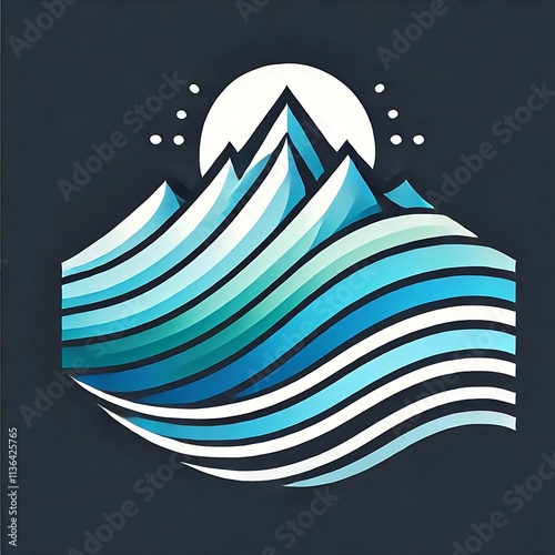 Cool-Toned Stylized Mountain Peak Graphic, Representing Aspirational Goals	