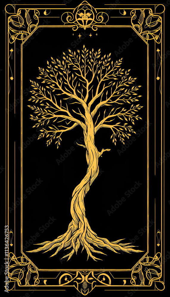 Tarot Design Tree Art Deco style tarot card with featuring sacred geometry element Tree ...