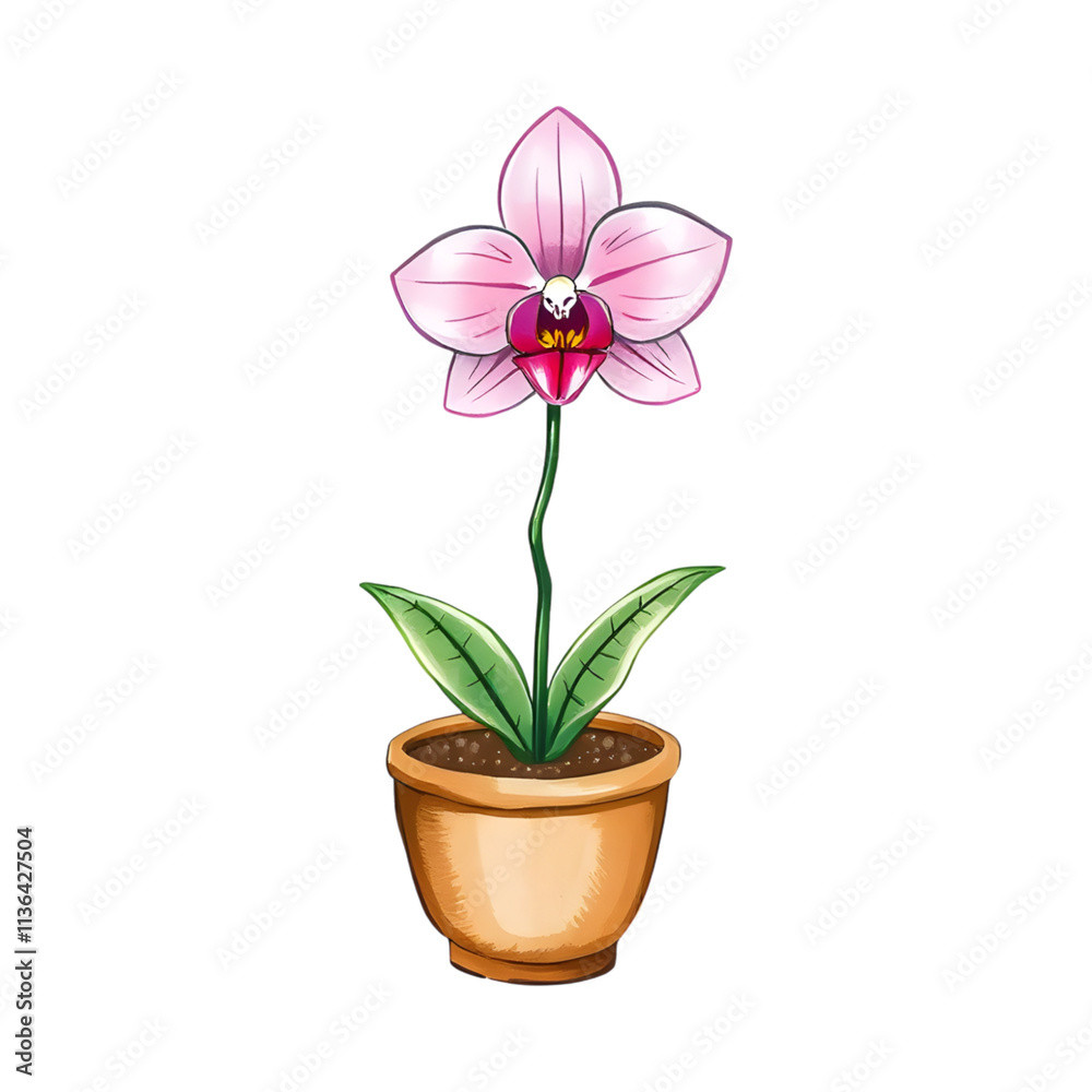 Obraz premium Small Potted Orchid Illustration
