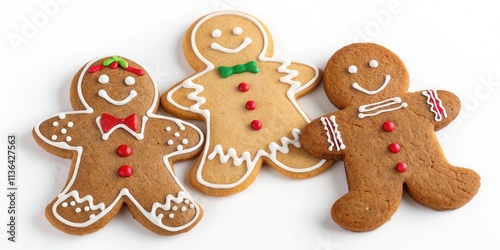 Traditional Christmas Gingerbread Cookies on White Background