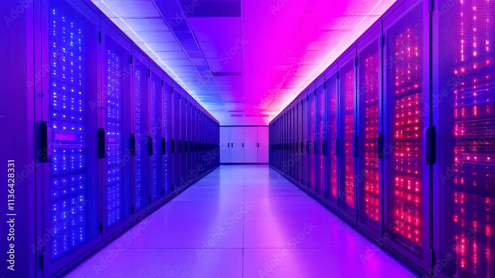 Brightly Lit Data Center with Modern Technology and Illuminated Server Racks Brightly Lit Data Center with Modern Technology and Illuminated Server Racks