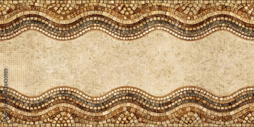Elegant Stone Mosaic Border Design with Undulating Pattern and Textured Background
