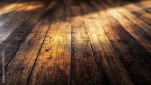 Warm light illuminating rustic wooden floor boards