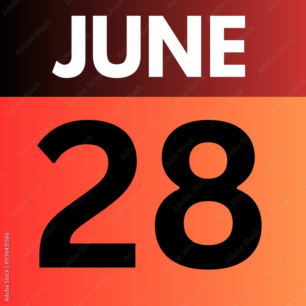 June 28 . gradient Style calendar .date ,day, month , the month of June