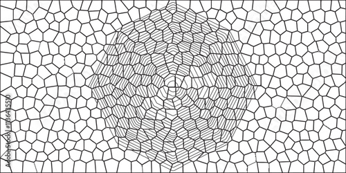 Structure of cracking. Black & white broken quartz stained glass background. Quartz Crystal Voronoi Diagram Background for Website, Fabric Printing, Brochures. Abstract White Colored Broken Stained-Gl