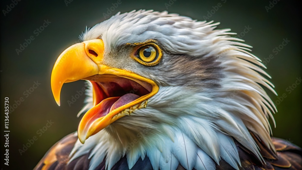 Bald Eagle Close Up Portrait, Minimalist Photography, Open Beak, Wildlife, Bird, Nature