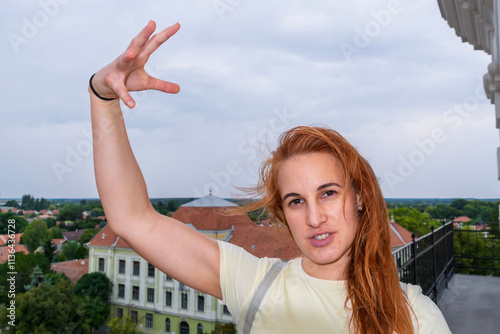 Young woman is threatening