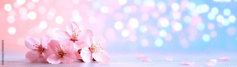 Pink flowers on a blue background, captivating contrast of color and simplicity Pink flowers on a blue background, captivating contrast of color and simplicity