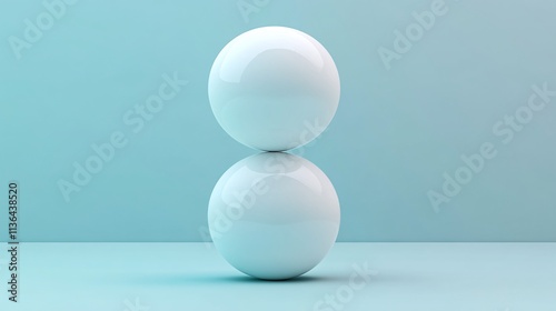 Two white spheres balancing on light blue background representing harmony and precision