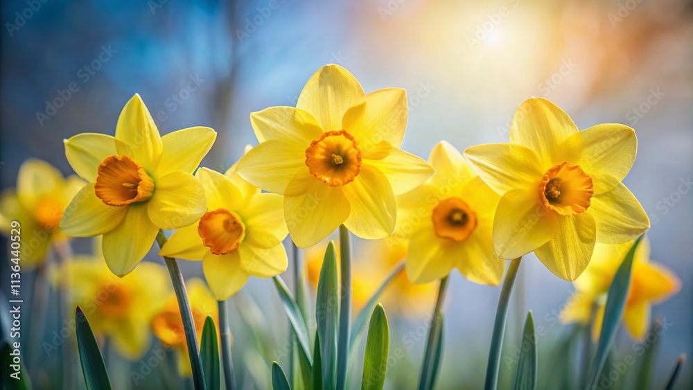 Fototapeta premium Blooming Yellow Daffodils: Minimalist Spring Narcissus Photography