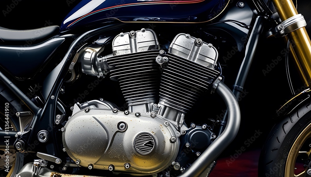Detailed Closeup Of A Motorcycles Powerful Engine Detailed Closeup Of A Motorcycles Powerful Engine