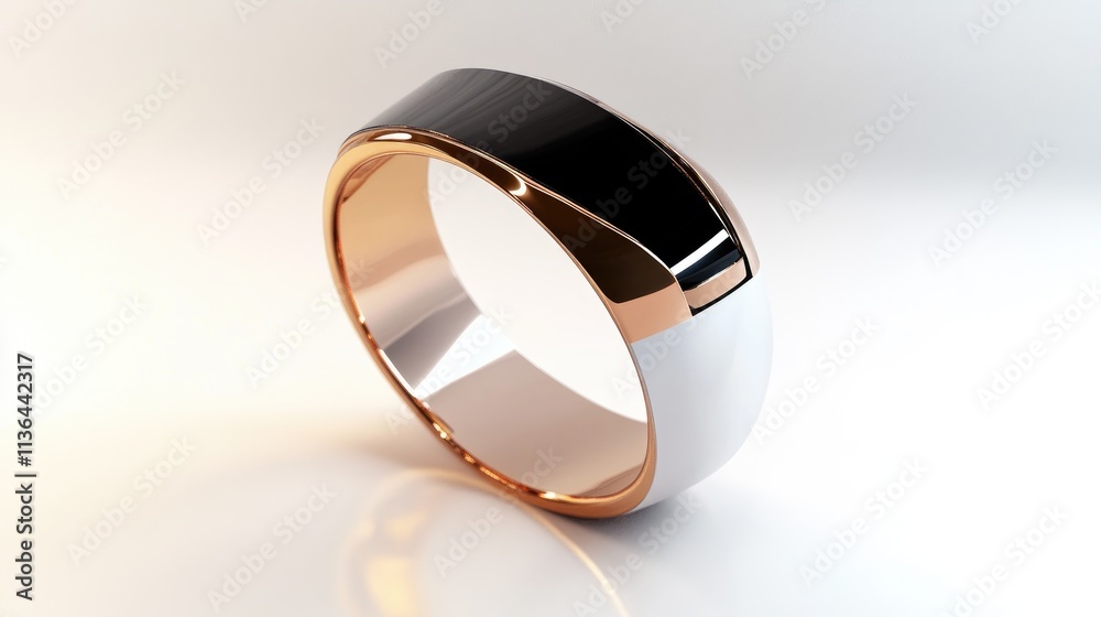 Elegant Metallic Ring with Glossy Black and White Finish Elegant Metallic Ring with Glossy Black and White Finish