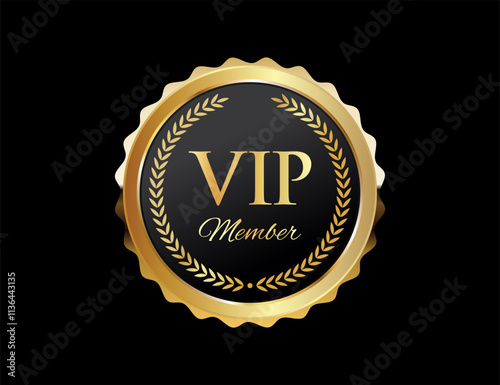 VIP membership golden label or badge stock illustration isolated on black background