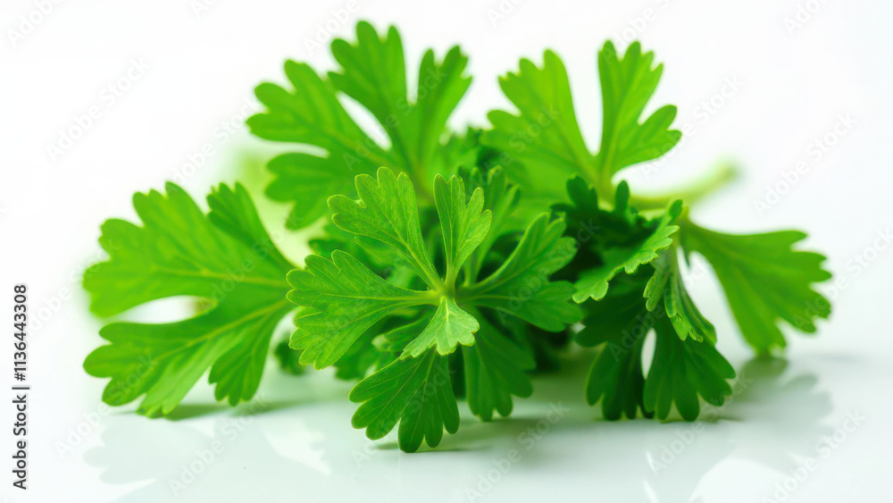 Fototapeta premium Fresh green parsley leaves on white background