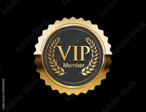 VIP membership golden label or badge stock illustration isolated on black background