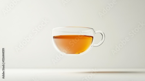 Creative 3D rendering of a modern Thai tea logo concept as a floating glass teacup in a white void