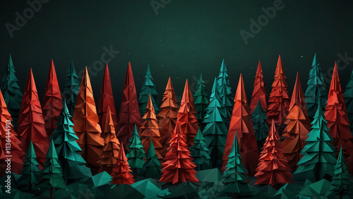 Origami Art: Christmas Winter Forest Scene