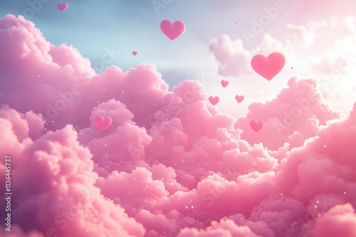 Pink Hearts Floating Among Fluffy Pink Clouds photo