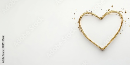Golden wire heart shape on white background