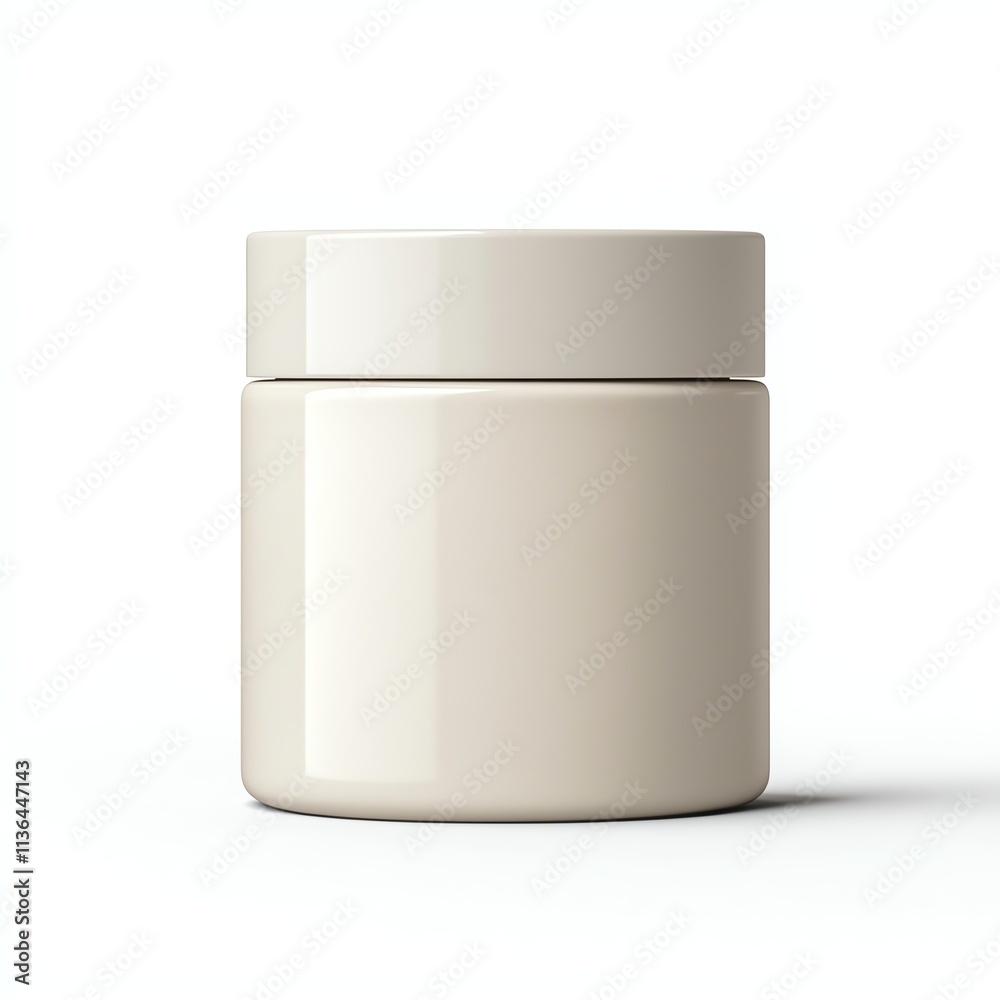 A simple, elegant cream jar with a smooth finish, designed for skincare products, featuring a neutral color palette.