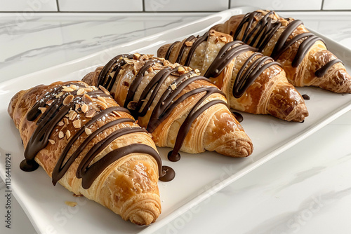 National Croissant Day images. Butter croissant isolated on a brown background. Sweet pastry images. Croissant Day Poster, January 30. Important