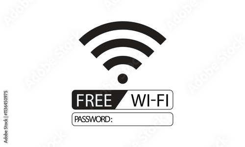 Printable Wi-Fi sign with blank password space for café, shop, restaurant, free wifi sticker. vector illustration