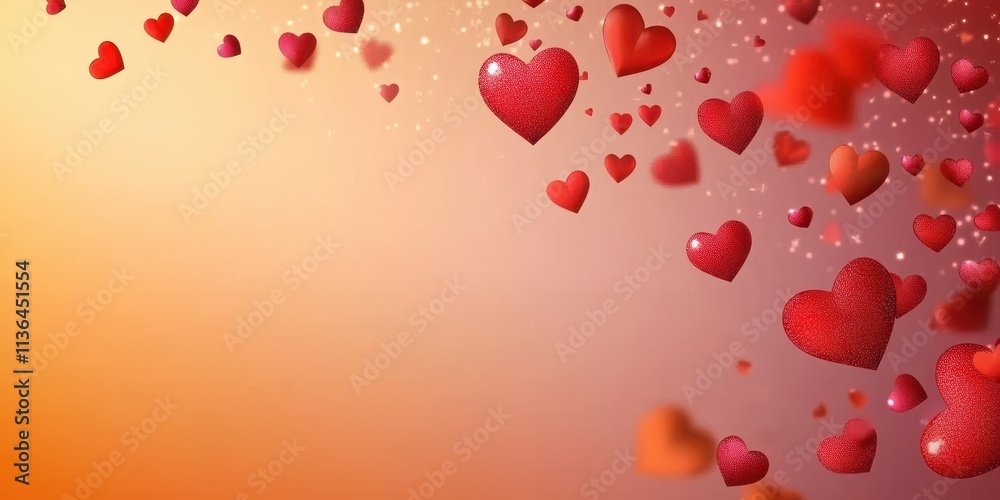 Red Hearts Falling on Orange Background Red Hearts Falling on Orange Background
