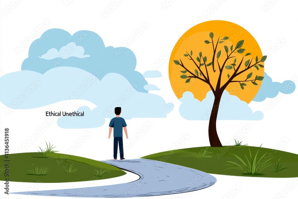 A clean infographic of a path splitting into two, one labeled “Ethical†and the other “Unethical†A clean infographic of a path splitting into two, one labeled “Ethical†and the other “Unethicalâ€