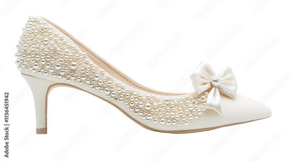 Obraz premium Elegant White Pearled High Heel with Bow