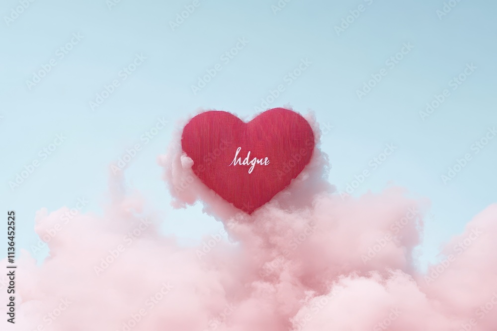 Obraz premium A pink heart floats above fluffy pastel clouds